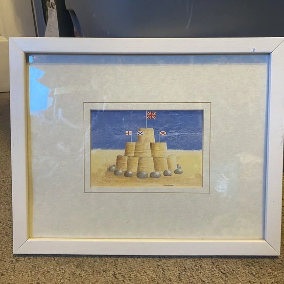 Unbranded Other - M. Wiscombe Sandcastle Beach & Flags Framed Art Prints 16”x12” Wall Decor Home